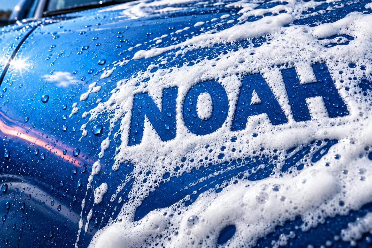 Vizual conceptual NOAH cu o caroserie albastră, apă și spumă